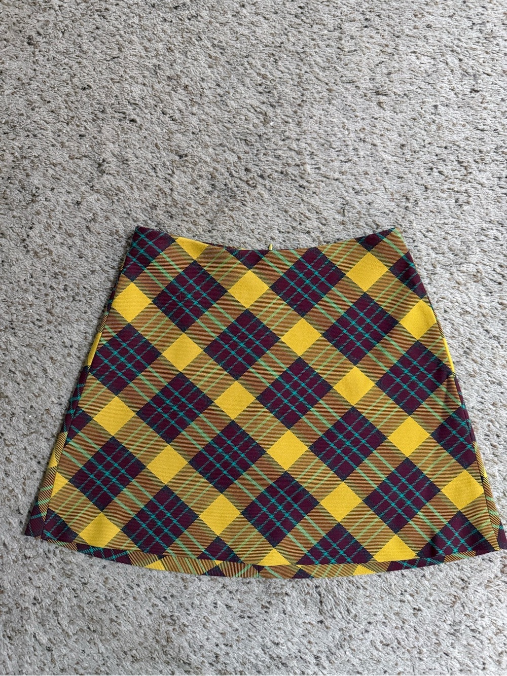 Zara Retro Plaid A-Line Mini Skirt in Yellow and Burgundy